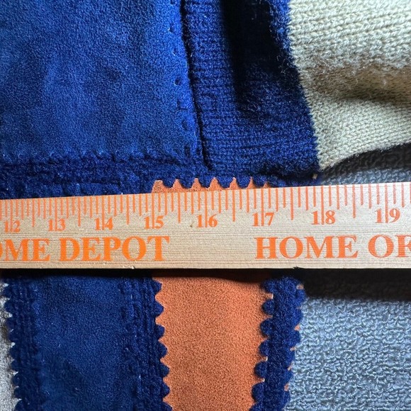 Vintage Women`s Small Leather Acrylic Indian Aztec Navy Blue Jacket w/ Hood - Picture 5 of 10